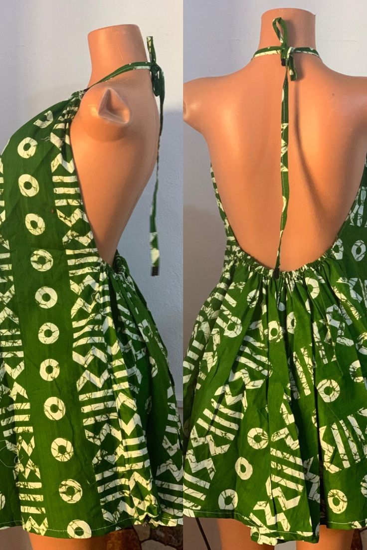 Green adire halter dress ready for collection